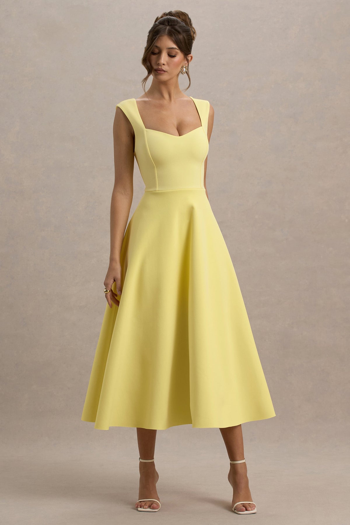 Andromeda | Zitronengelbes Midikleid mit Sweetheart-Ausschnitt