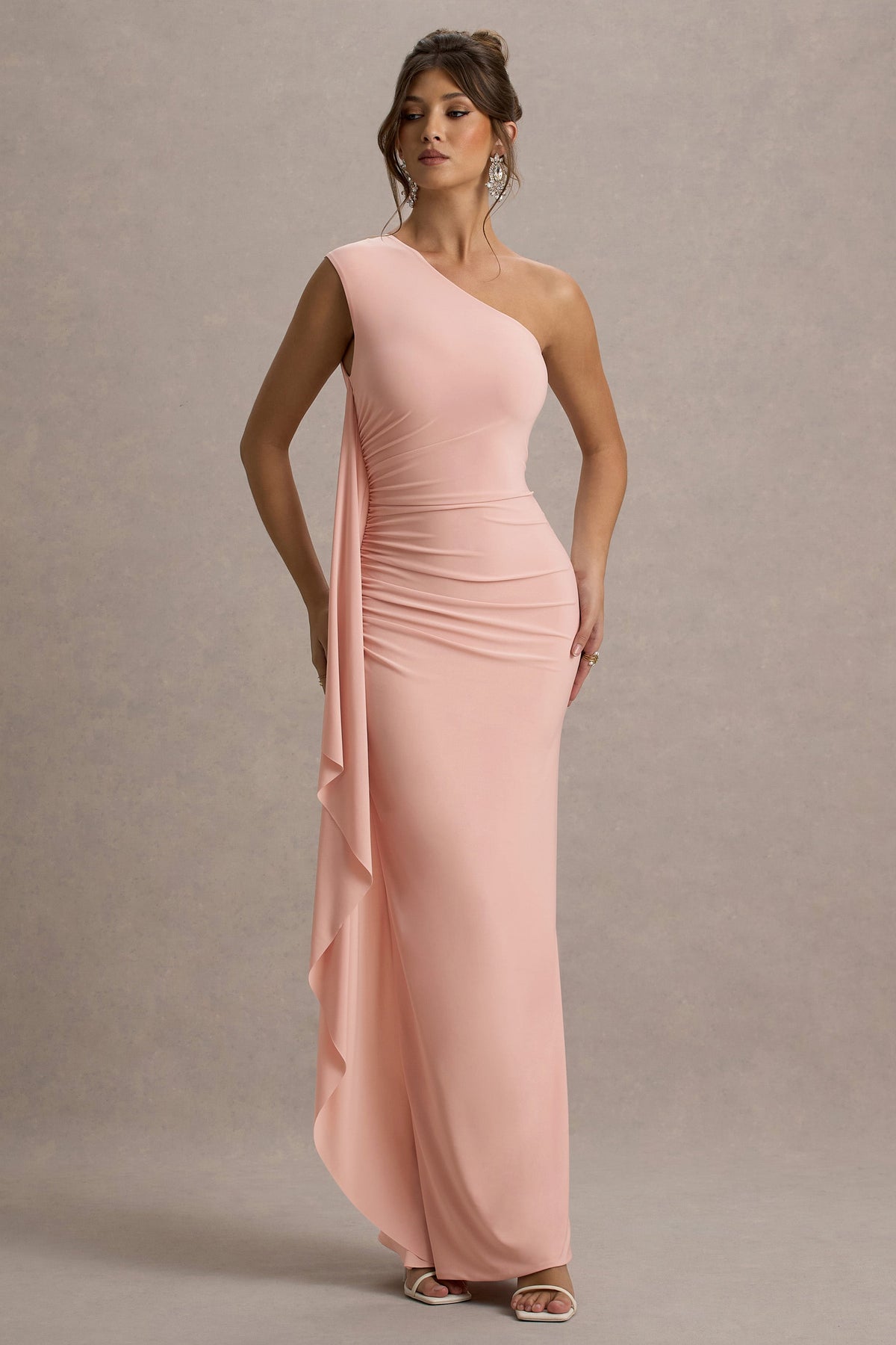 Adelina | Rosa One-Shoulder-Maxikleid mit Drapierung