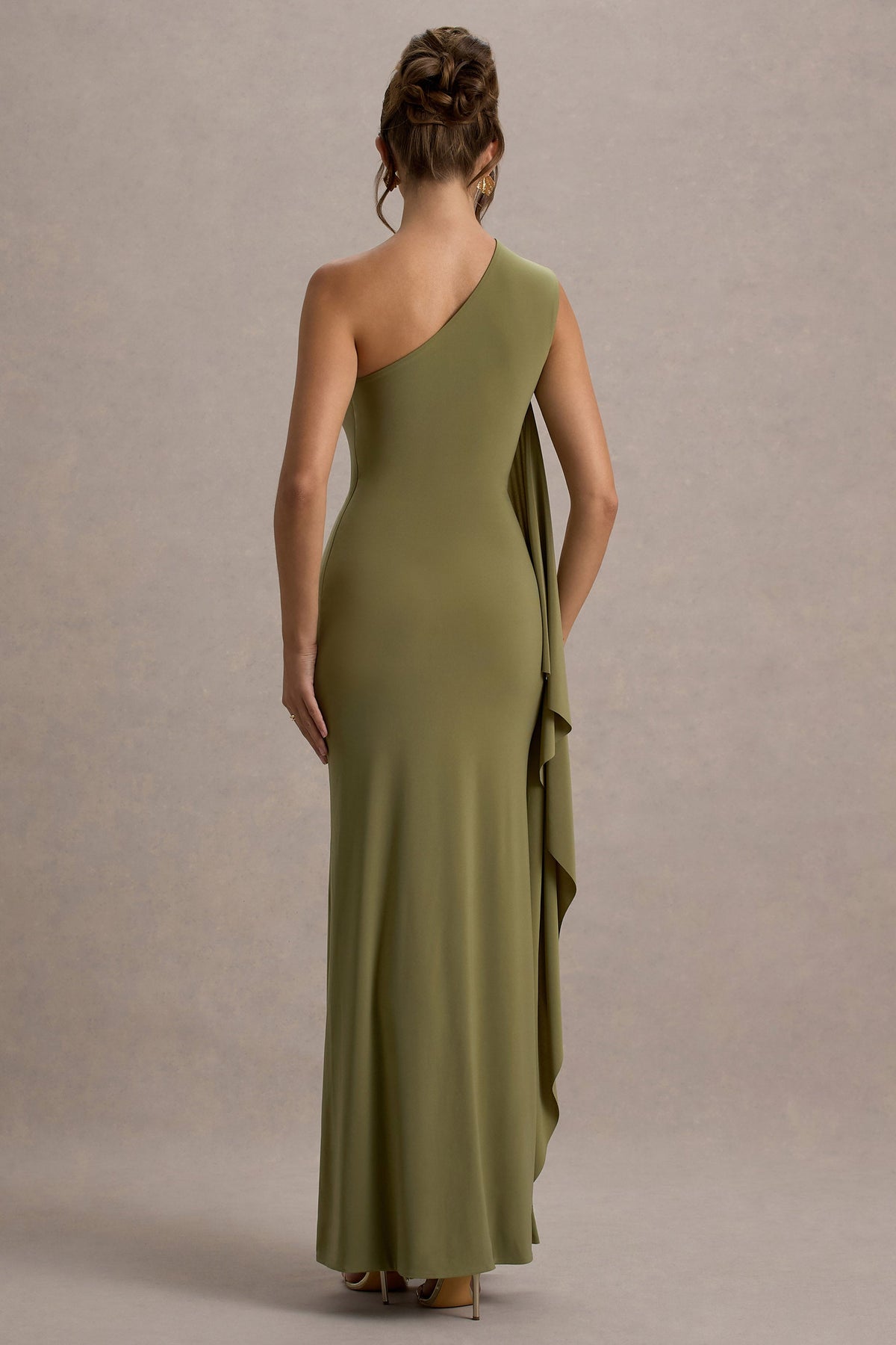 Adelina | Olives One-Shoulder-Maxikleid mit Drapierung
