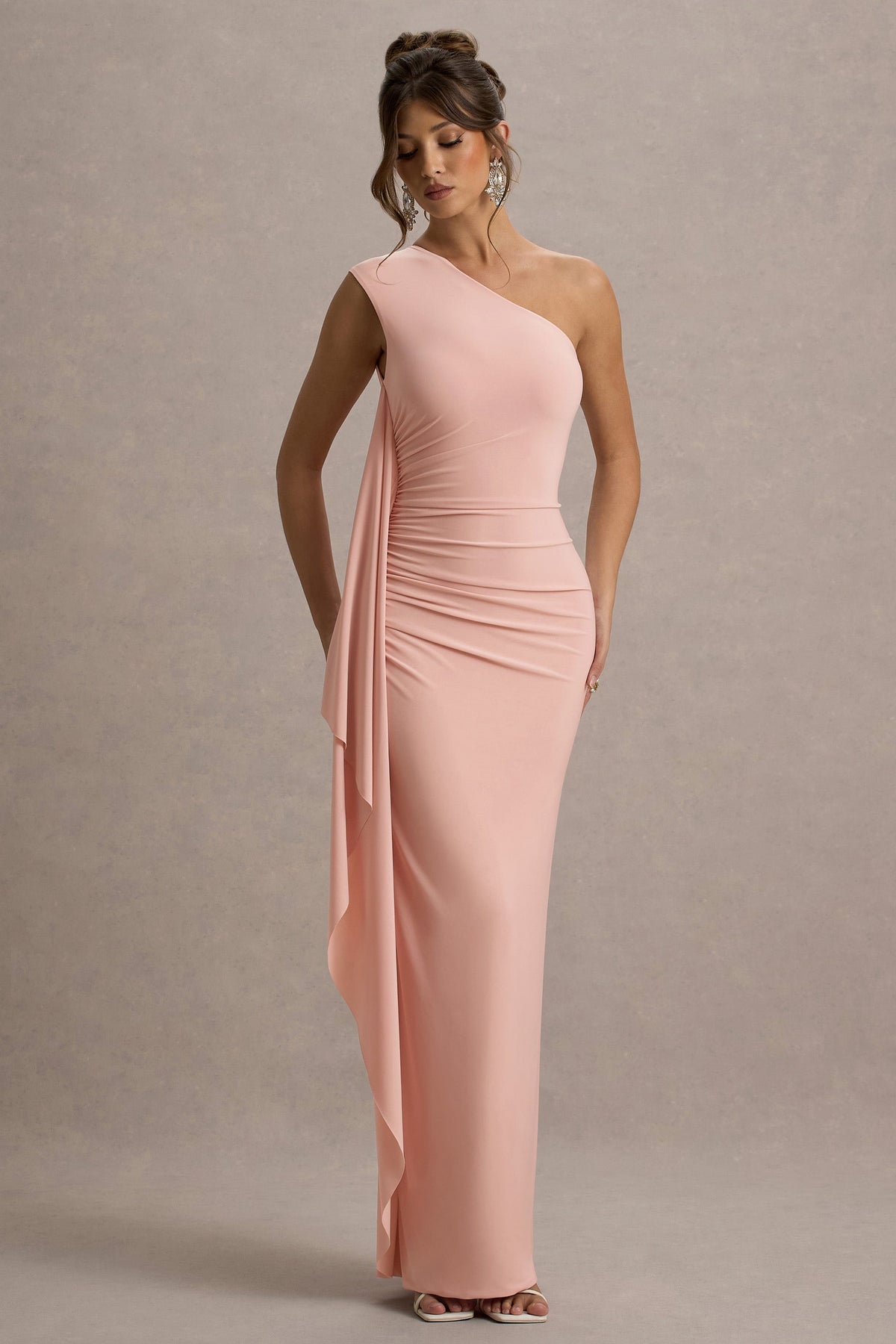 Adelina | Rosa One-Shoulder-Maxikleid mit Drapierung