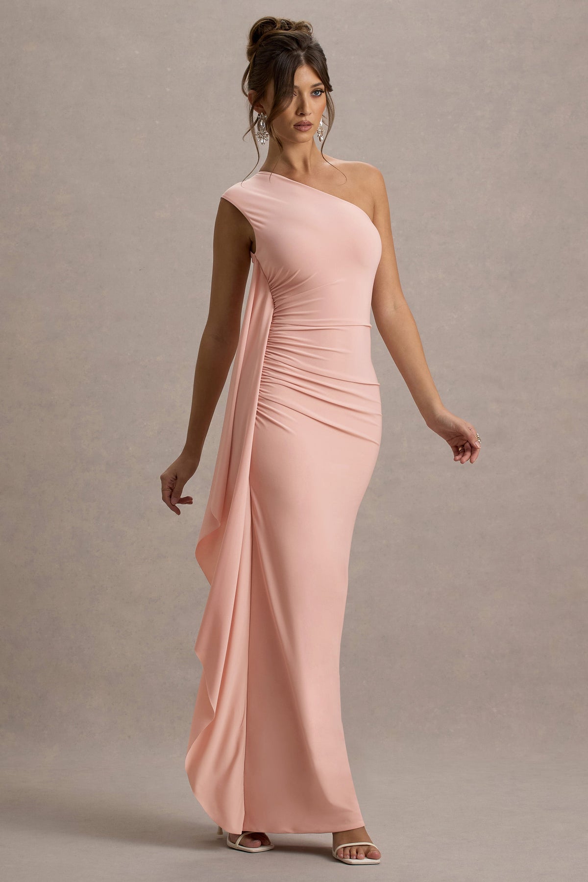 Adelina | Rosa One-Shoulder-Maxikleid mit Drapierung
