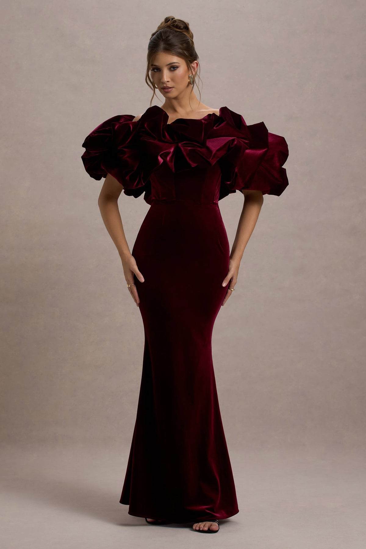CC_HR_CL135438004-Cecily-RedVelvetBardotMaxiDressWithSatinRuffleTrim1