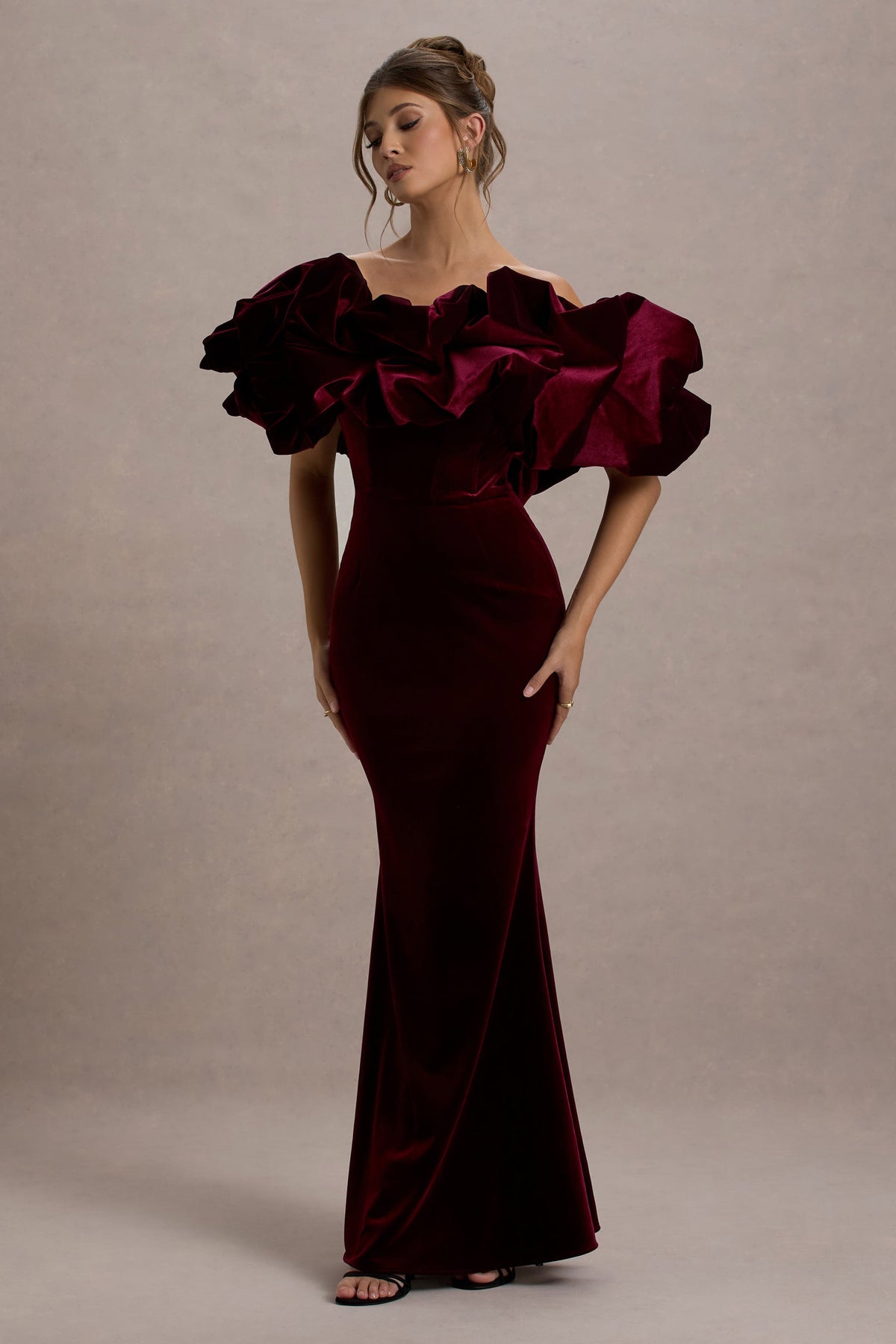 CC_HR_CL135438004-Cecily-RedVelvetBardotMaxiDressWithSatinRuffleTrim6