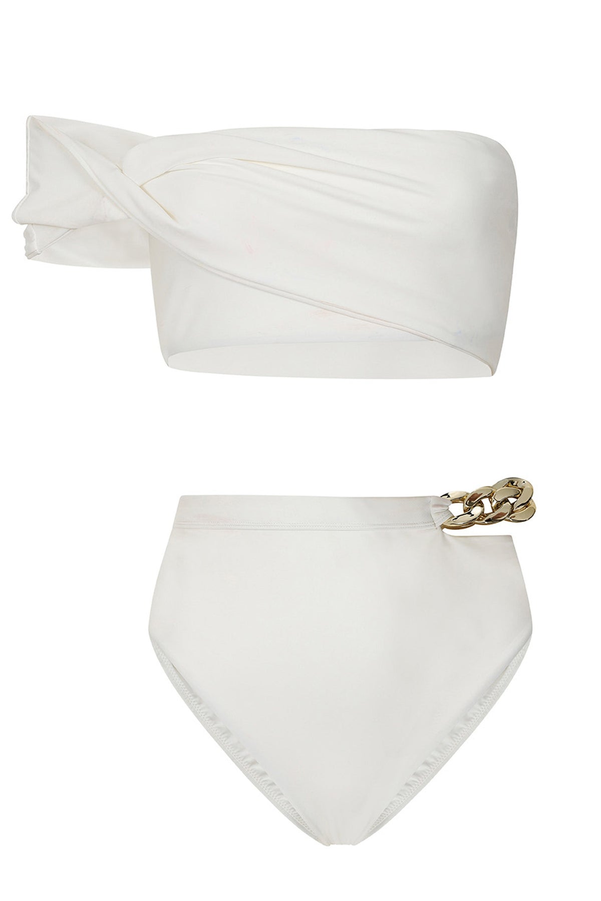 Dusk | Weißes Drapiertes Bandeau-Bikini-Oberteil
