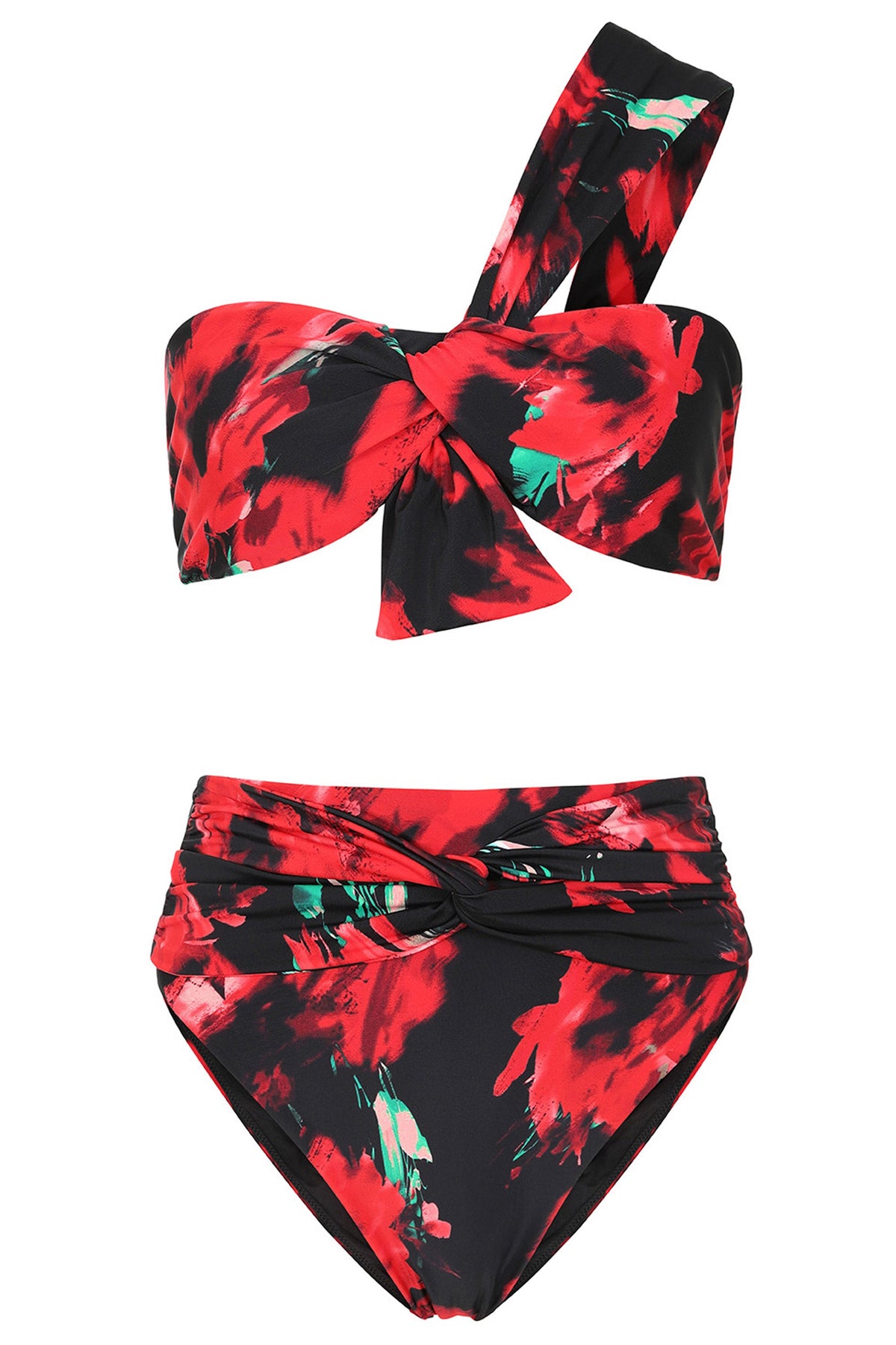 High Tide | Mehrfarbige High-Waist-Bikinihose mit Twist-Front