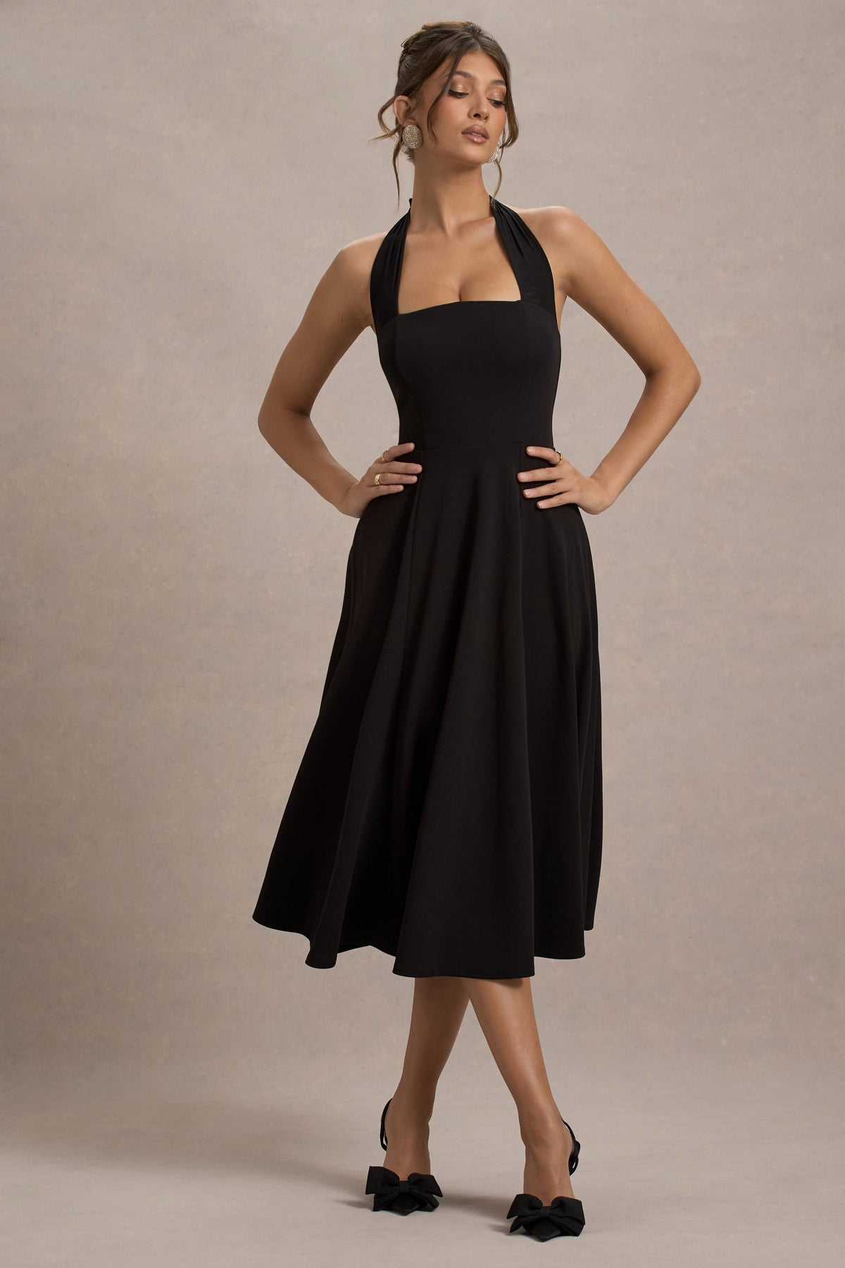 Auburn | Schwarzes Halter Skater Midikleid