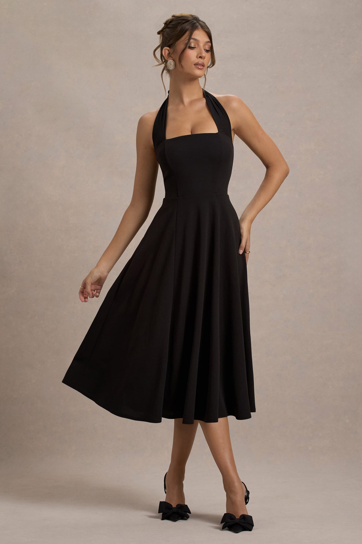 Auburn | Schwarzes Halter Skater Midikleid