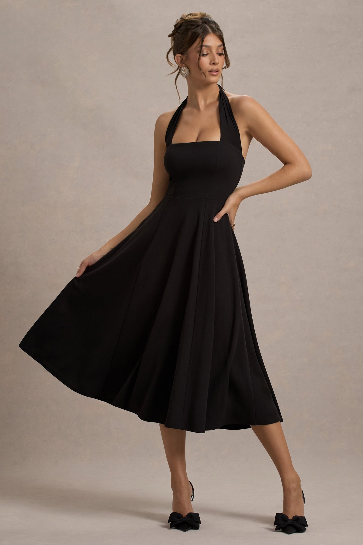 Auburn | Schwarzes Halter Skater Midikleid