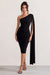 Yara | Schwarzes Midikleid mit One-Shoulder-Design und Cape-Detail