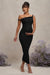 Salome | Schwarzes asymmetrisches Umstands-Midikleid mit Twist-Detail