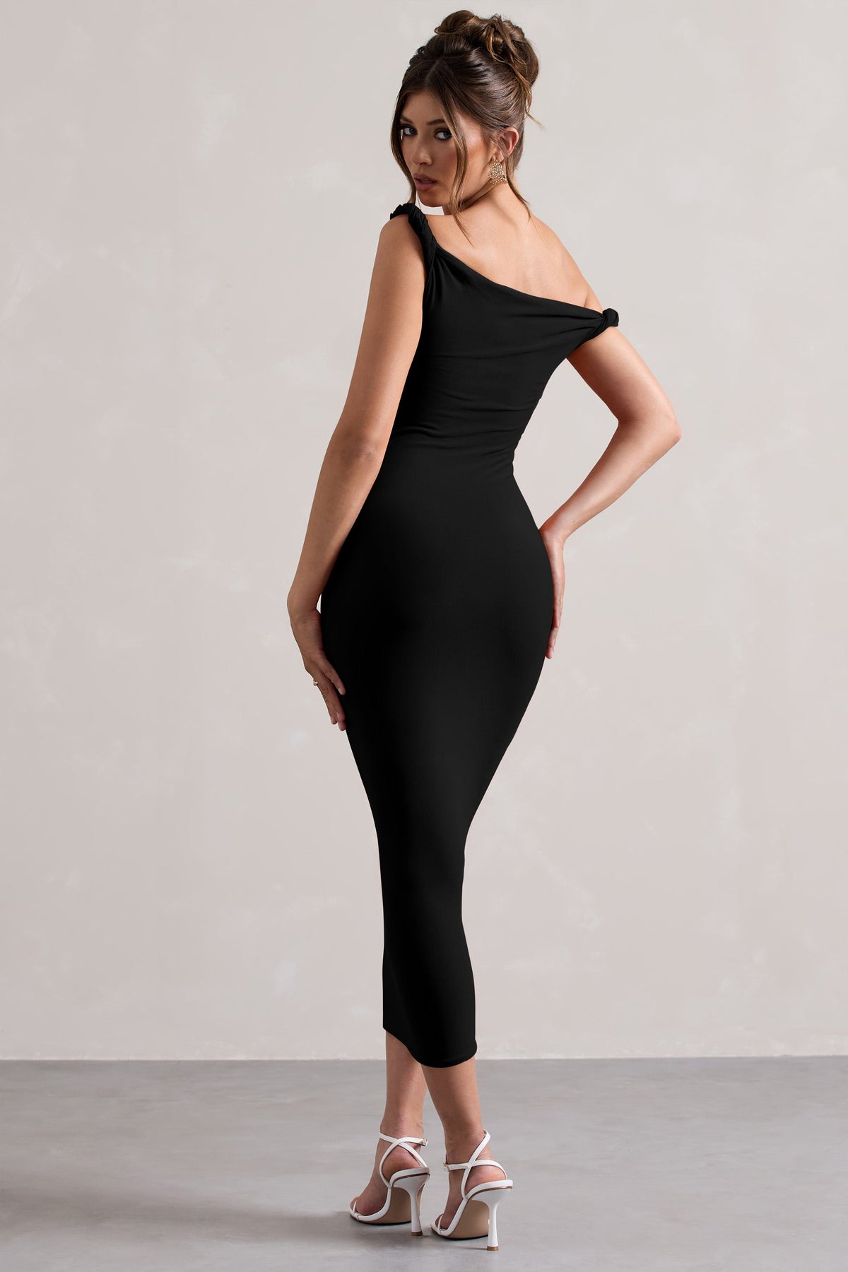 Salome | Schwarzes Asymmetrisches Midikleid mit verdrehten Details