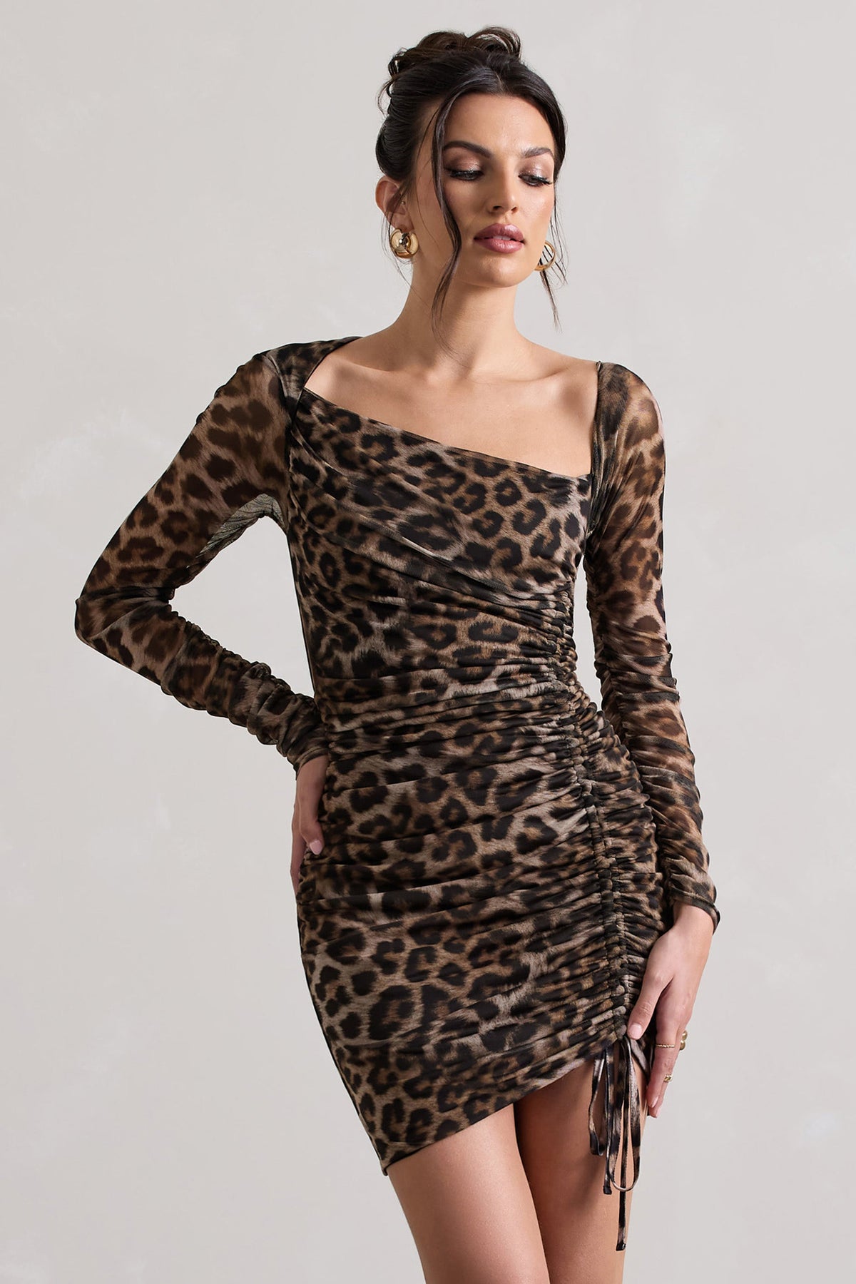 Aphrodite | Asymmetrisches Minikleid mit Leopardenmuster und geraffter Seite
