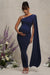 Amaryllis | Marinenblaublaues Umstands-Maxikleid mit Cape-Ärmeln und Ein-schulter-Design