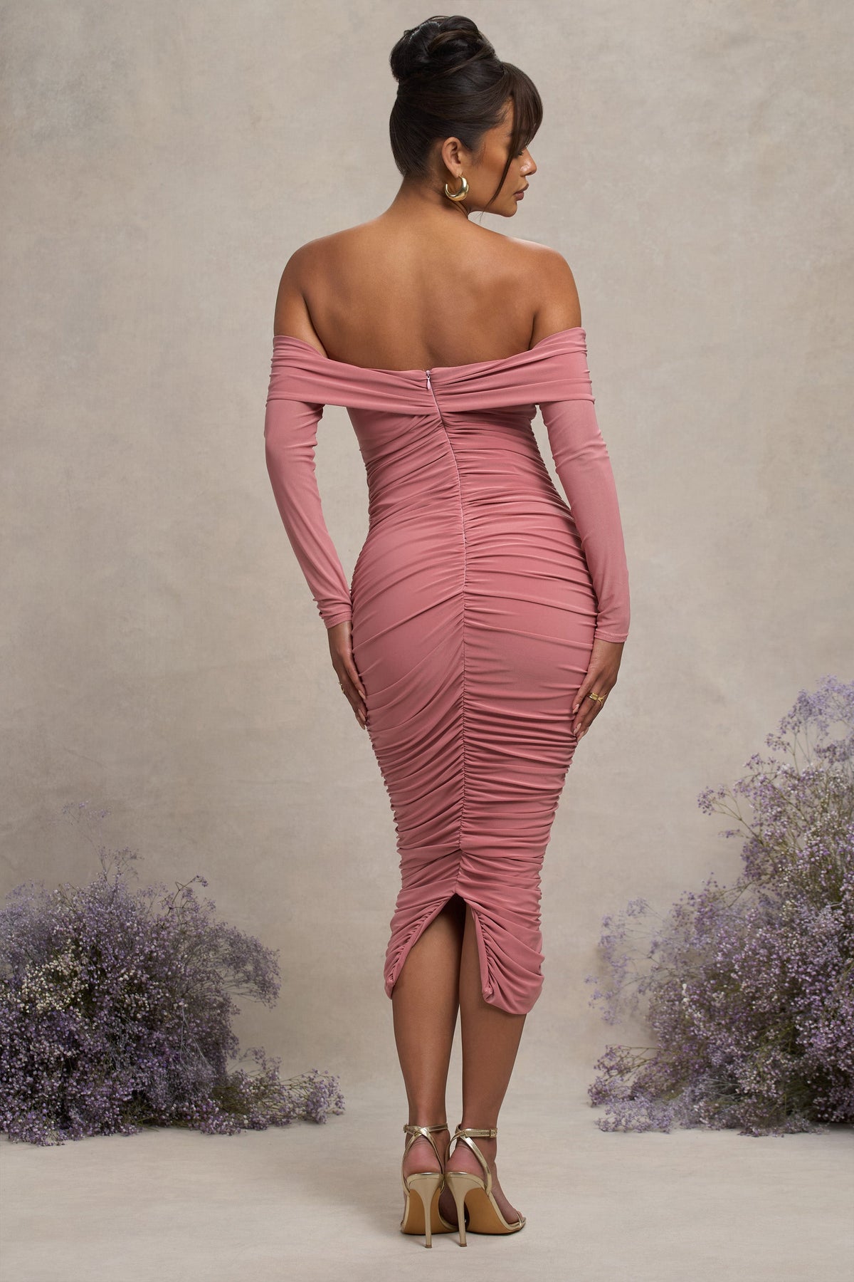 Neva | Blush Bardot Twist Umstands-Midikleid