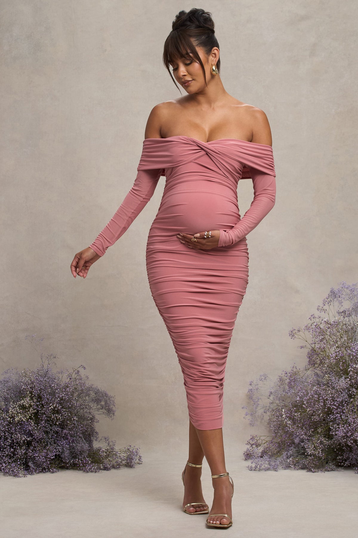 Neva | Blush Bardot Twist Umstands-Midikleid