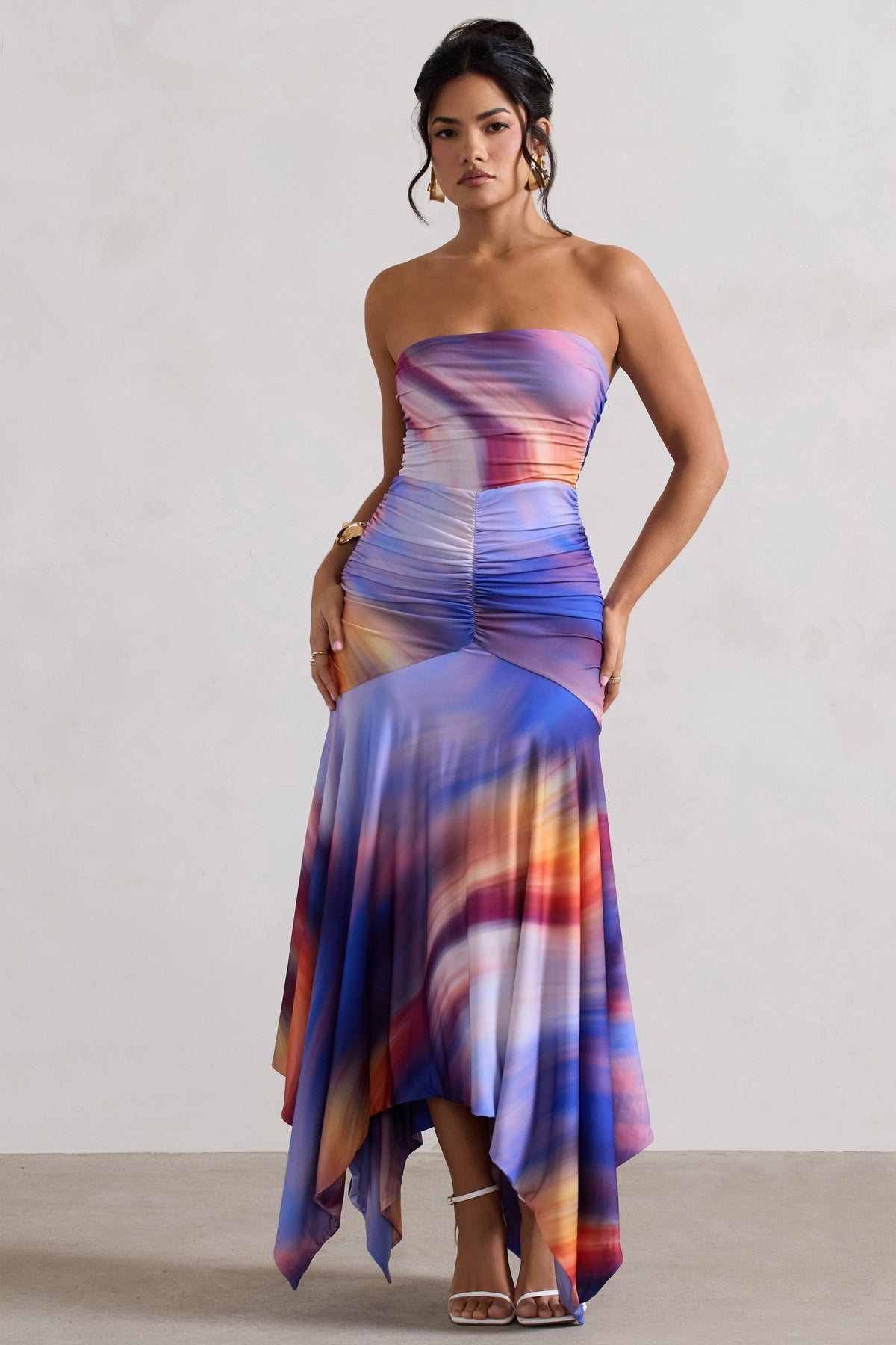 Florianne | Ombre-Midikleid mit Raffung und Bandeau-Ausschnitt