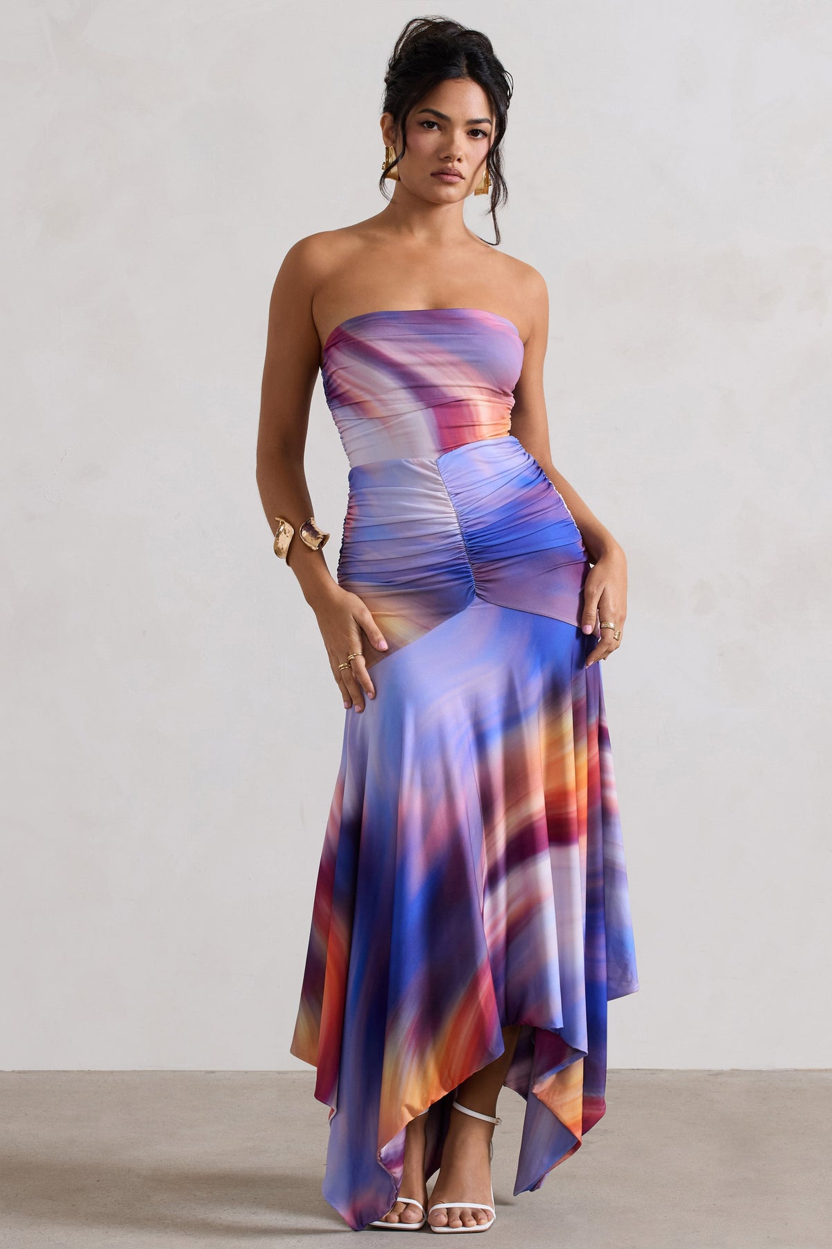 Florianne | Ombre-Midikleid mit Raffung und Bandeau-Ausschnitt