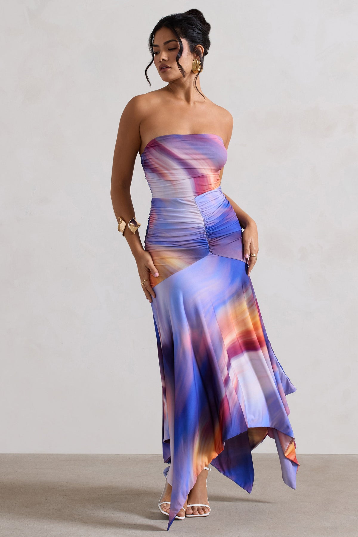 Florianne | Ombre-Midikleid mit Raffung und Bandeau-Ausschnitt