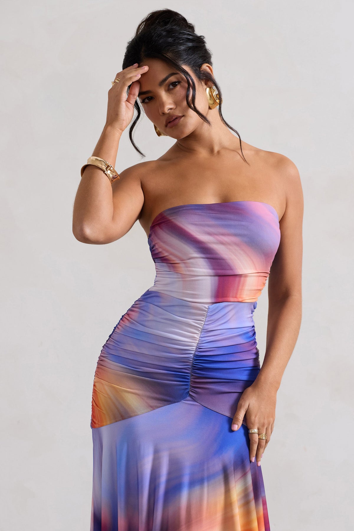 Florianne | Ombre-Midikleid mit Raffung und Bandeau-Ausschnitt