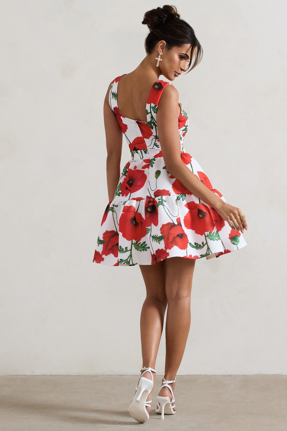 Alia | Minikleid mit Mohnblumen-Print, Rundhalsausschnitt und Stufensaum