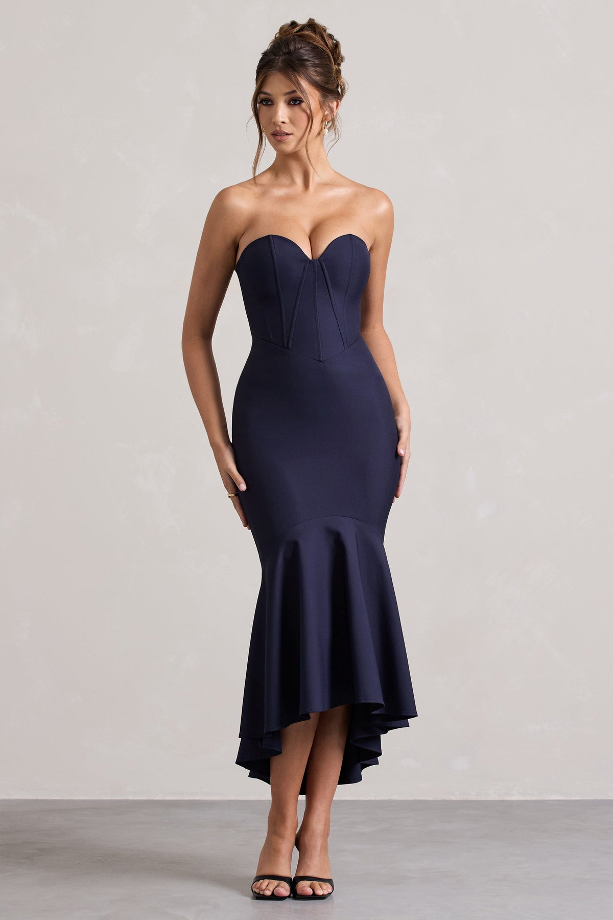 Daylight | Marinenblau Corsage High-Low Midikleid