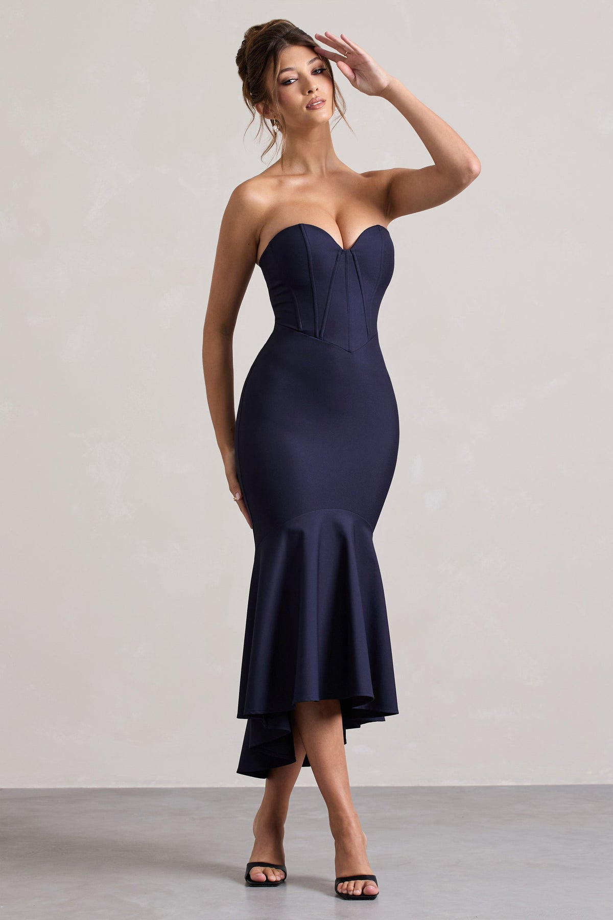 Daylight | Marinenblau Corsage High-Low Midikleid