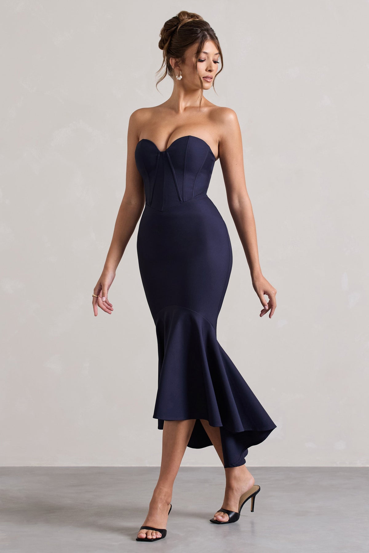Daylight | Marinenblau Corsage High-Low Midikleid