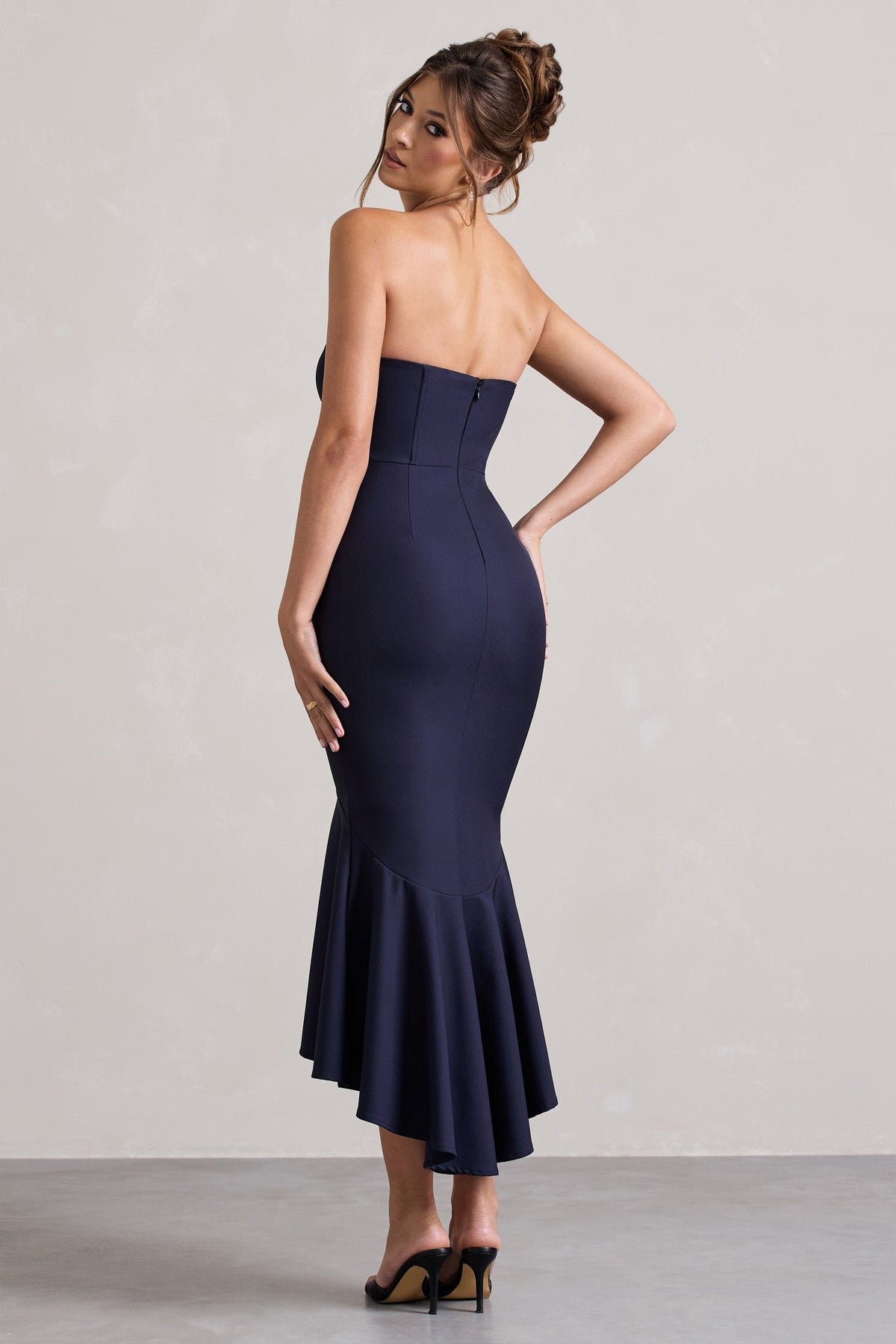 Daylight | Marinenblau Corsage High-Low Midikleid