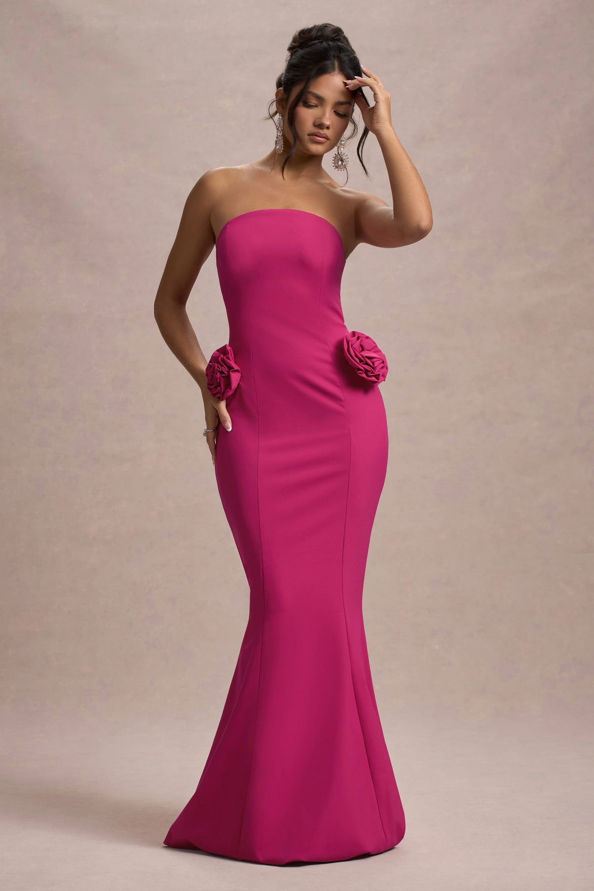 Best Of The Best | Dunkelrosa trägerloses Fishtail-Maxikleid mit Korsagen