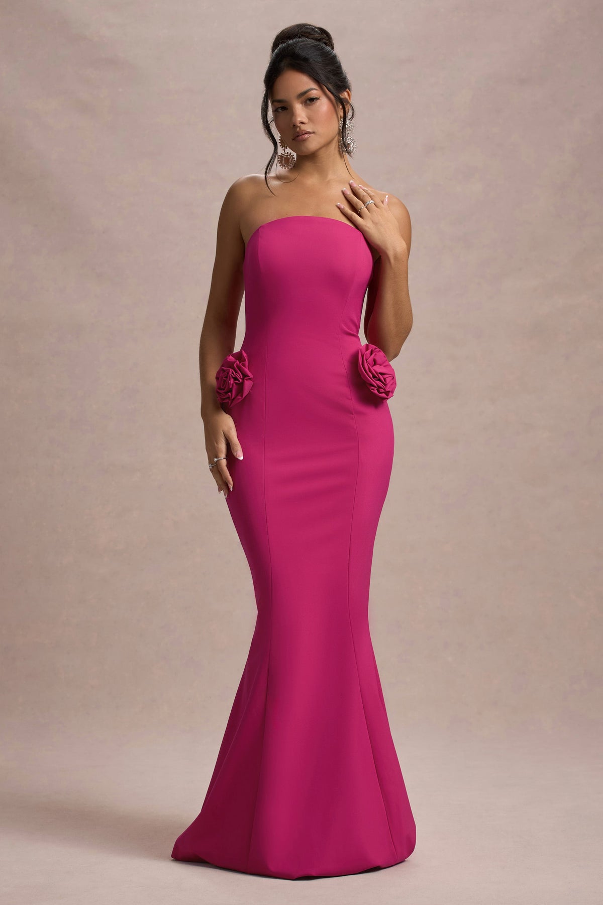 Best Of The Best | Dunkelrosa trägerloses Fishtail-Maxikleid mit Korsagen