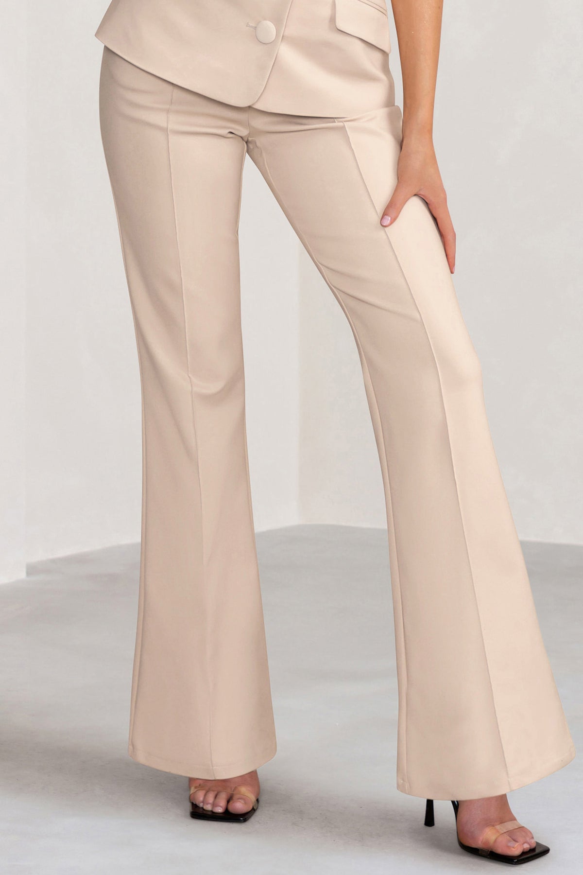 Kehlani | Stonefarbene High Waist Hose mit weitem Bein