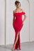 Law of Attraction | Rotes Bardot-Kleid mit Drapierung und Schlitz im Maxistil