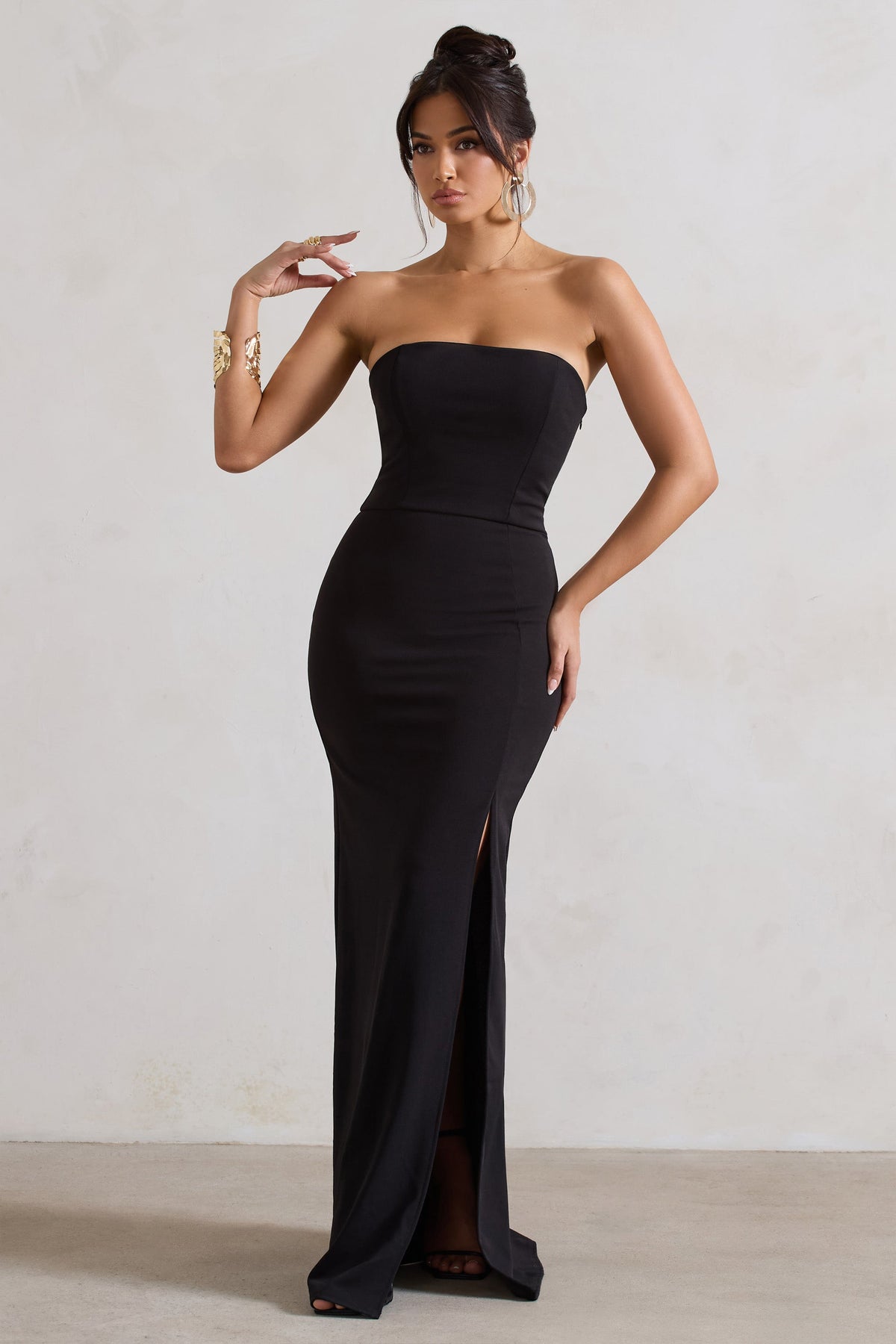 Belle of The Ball | Schwarzes Bandeau-Maxikleid mit Schlitzsaum