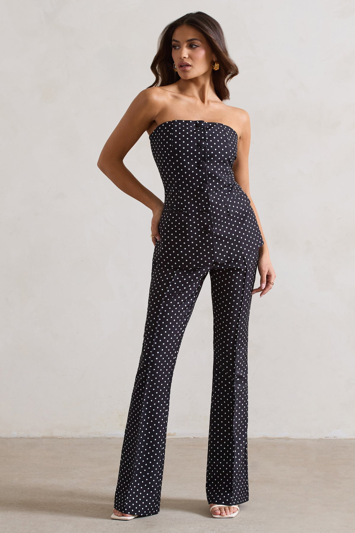 Kehlani | Schwarze Polka-Dot-Hose mit hohem Bund und weitem Bein