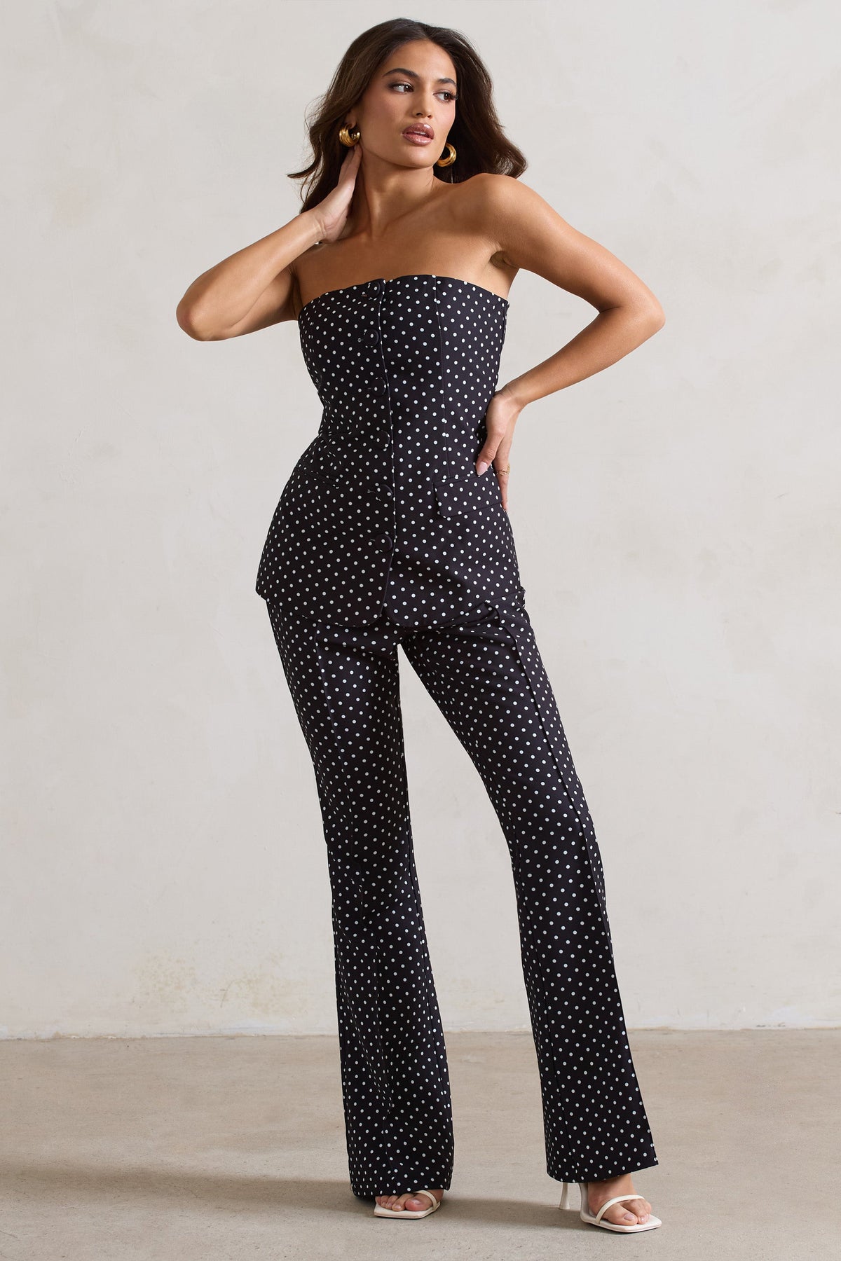 Kehlani | Schwarze Polka-Dot-Hose mit hohem Bund und weitem Bein