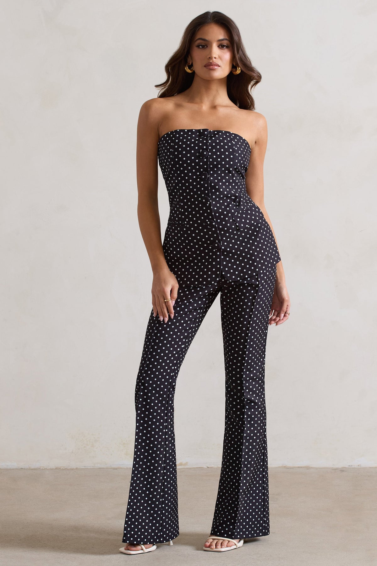 Kehlani | Schwarze Polka-Dot-Hose mit hohem Bund und weitem Bein