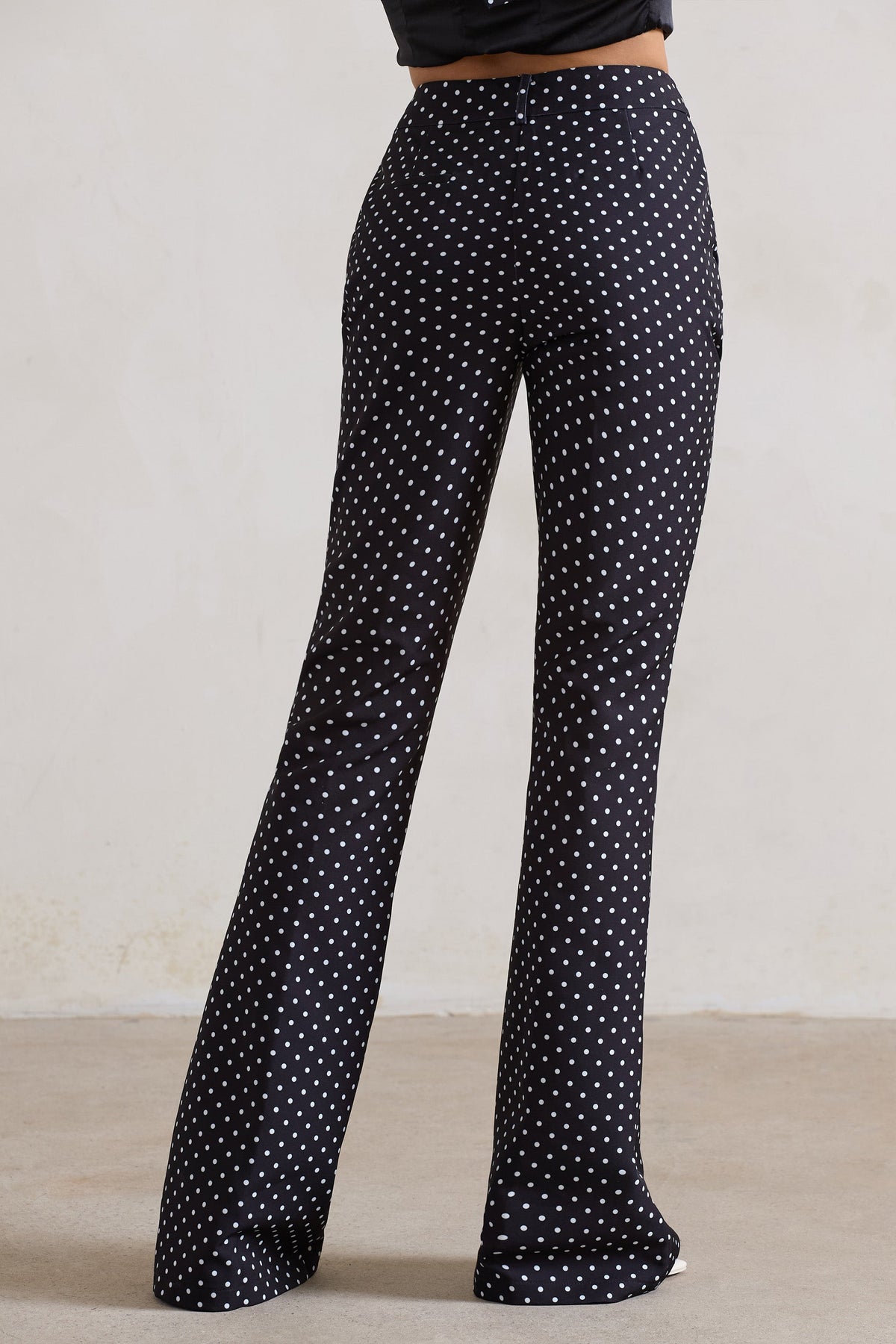 Kehlani | Schwarze Polka-Dot-Hose mit hohem Bund und weitem Bein