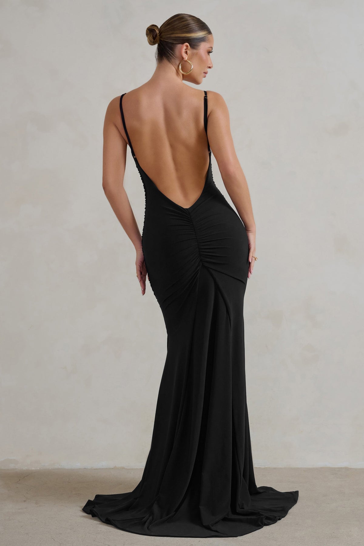 Adele | Schwarzes Maxikleid mit Rüschen und Fischschwanz-Schnitt