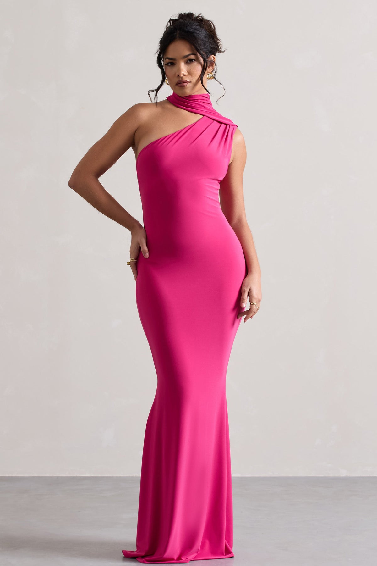 Capucine | Rosa Ein-schulter-Drapiertes Maxikleid