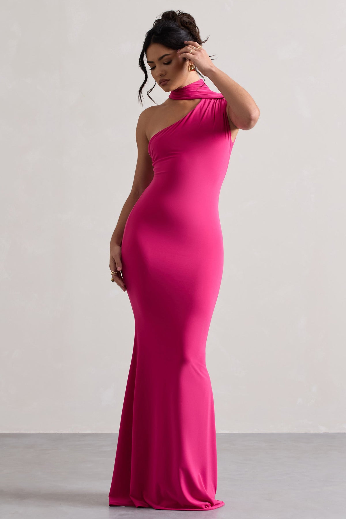 Capucine | Rosa Ein-schulter-Drapiertes Maxikleid