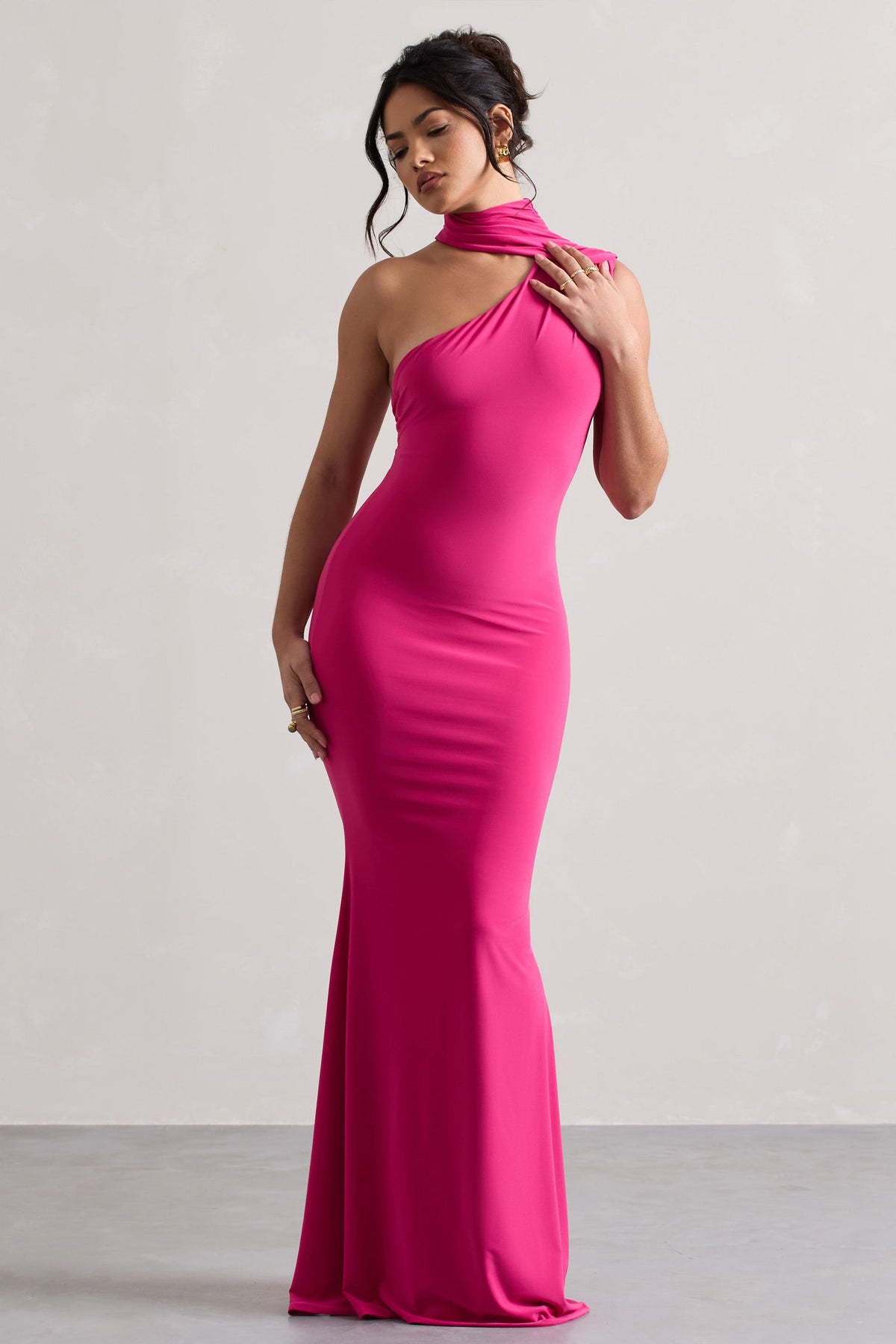 Capucine | Rosa Ein-schulter-Drapiertes Maxikleid