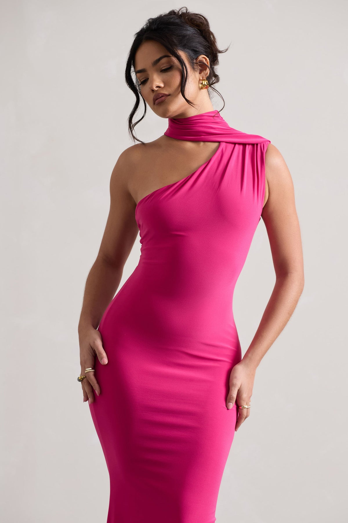 Capucine | Rosa Ein-schulter-Drapiertes Maxikleid