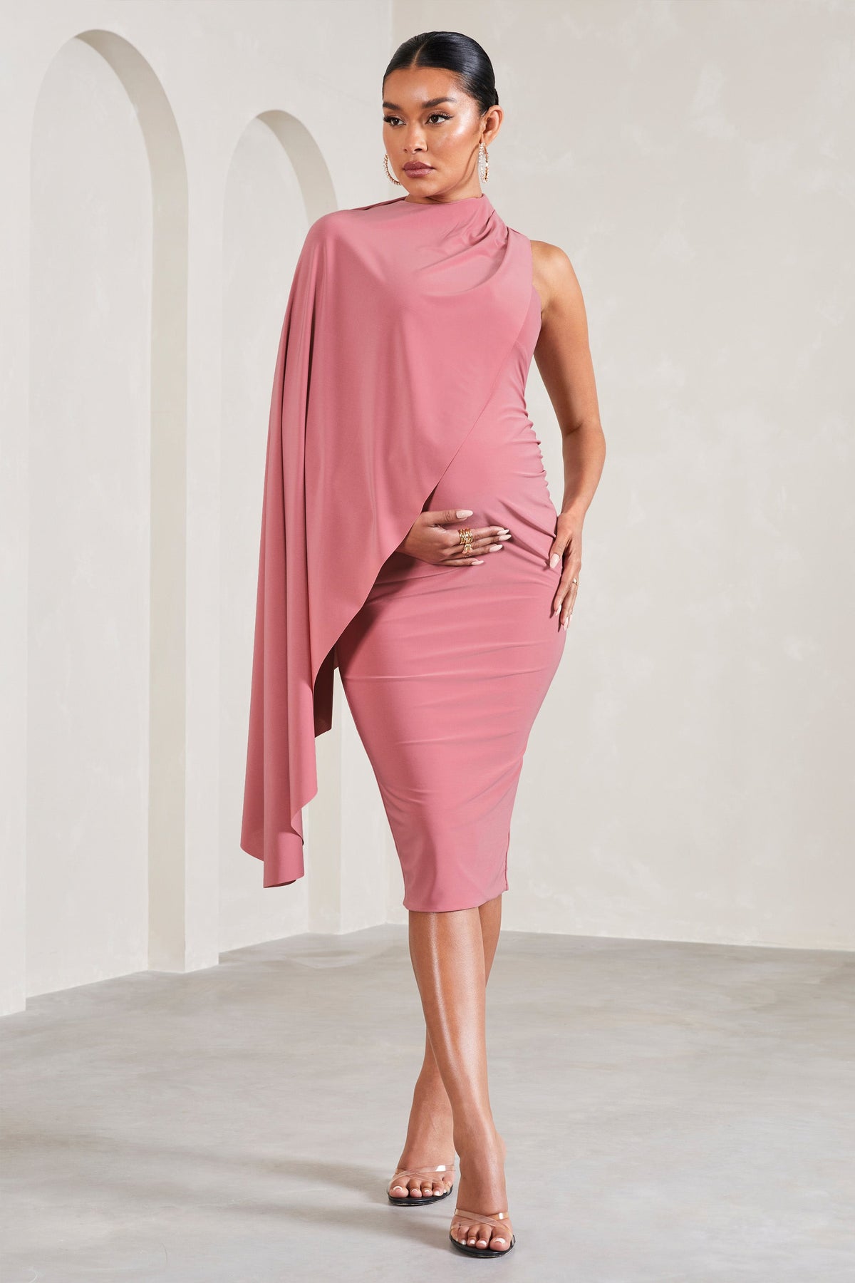 New Chapter | Blassrosa asymmetrisches Umstands-Midikleid mit Cape