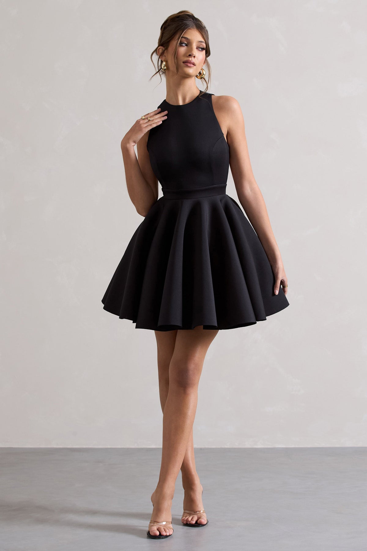 Waverly | Schwarzes Skater-Minikleid mit Racer-Ausschnitt