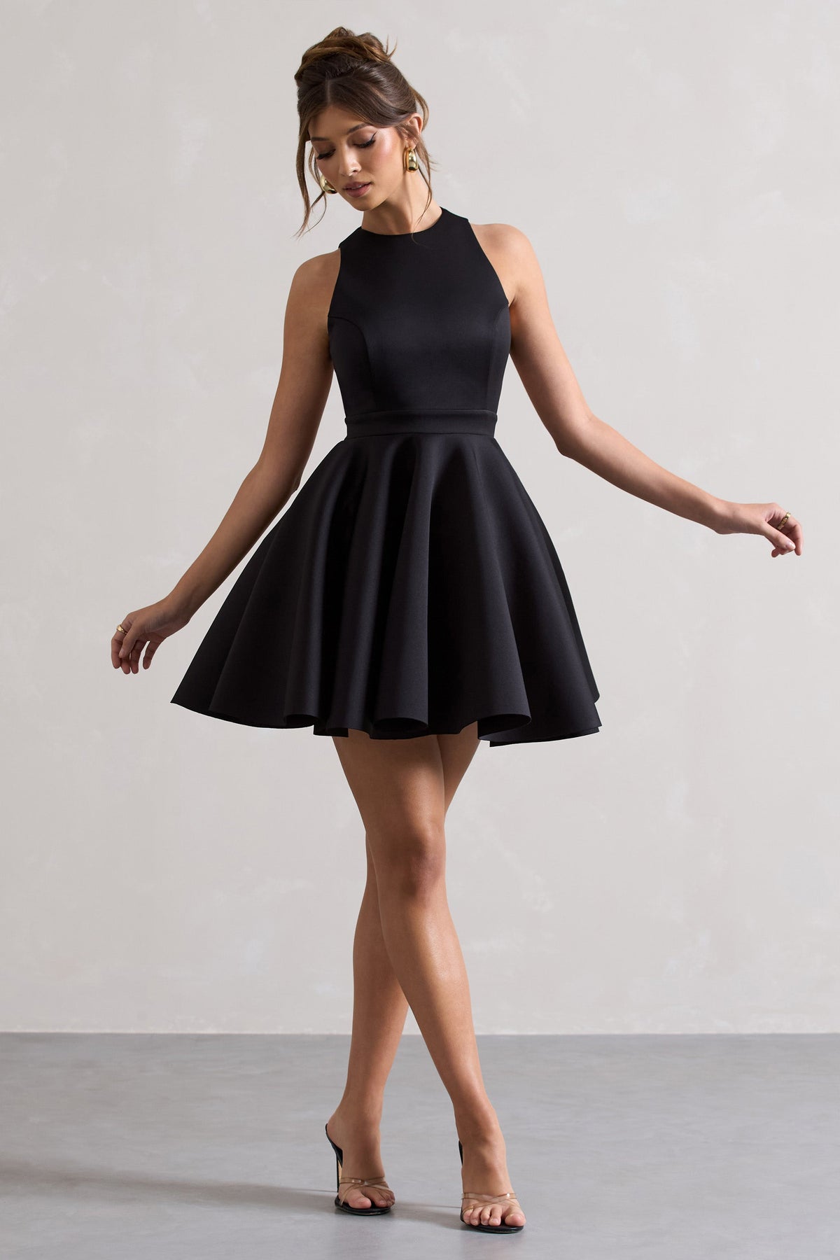 Waverly | Schwarzes Skater-Minikleid mit Racer-Ausschnitt