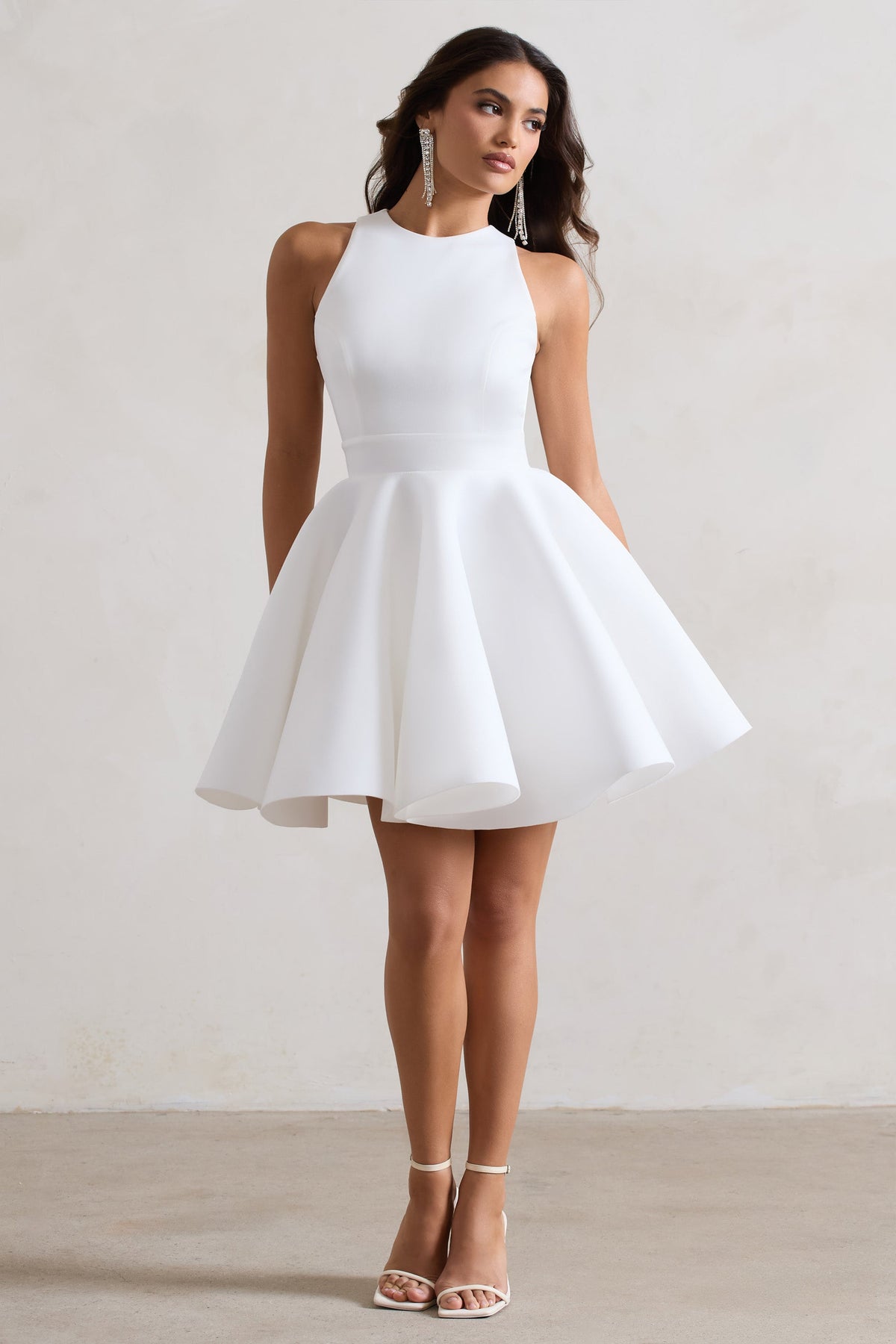 Waverly | Weißes Skater-Minikleid mit Racer-Ausschnitt