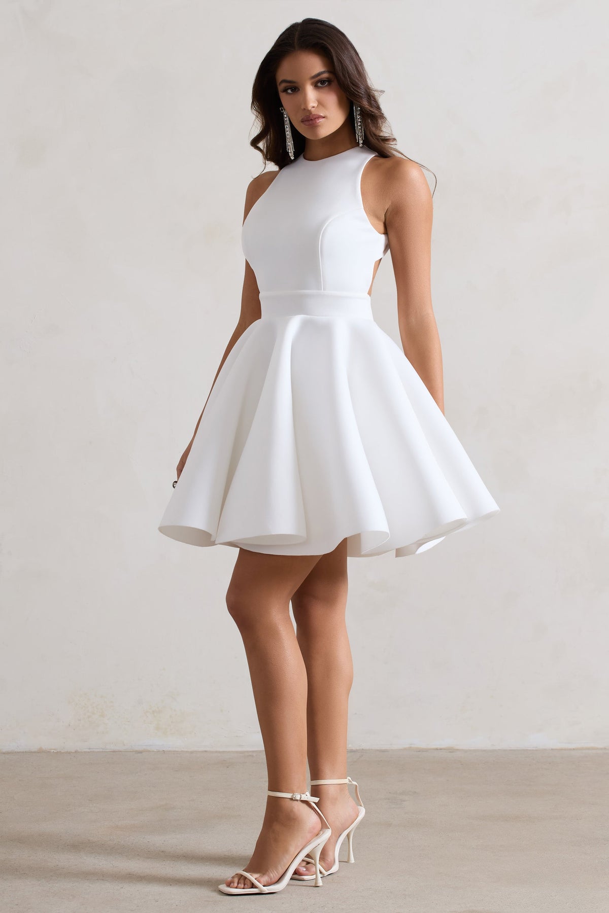 Waverly | Weißes Skater-Minikleid mit Racer-Ausschnitt