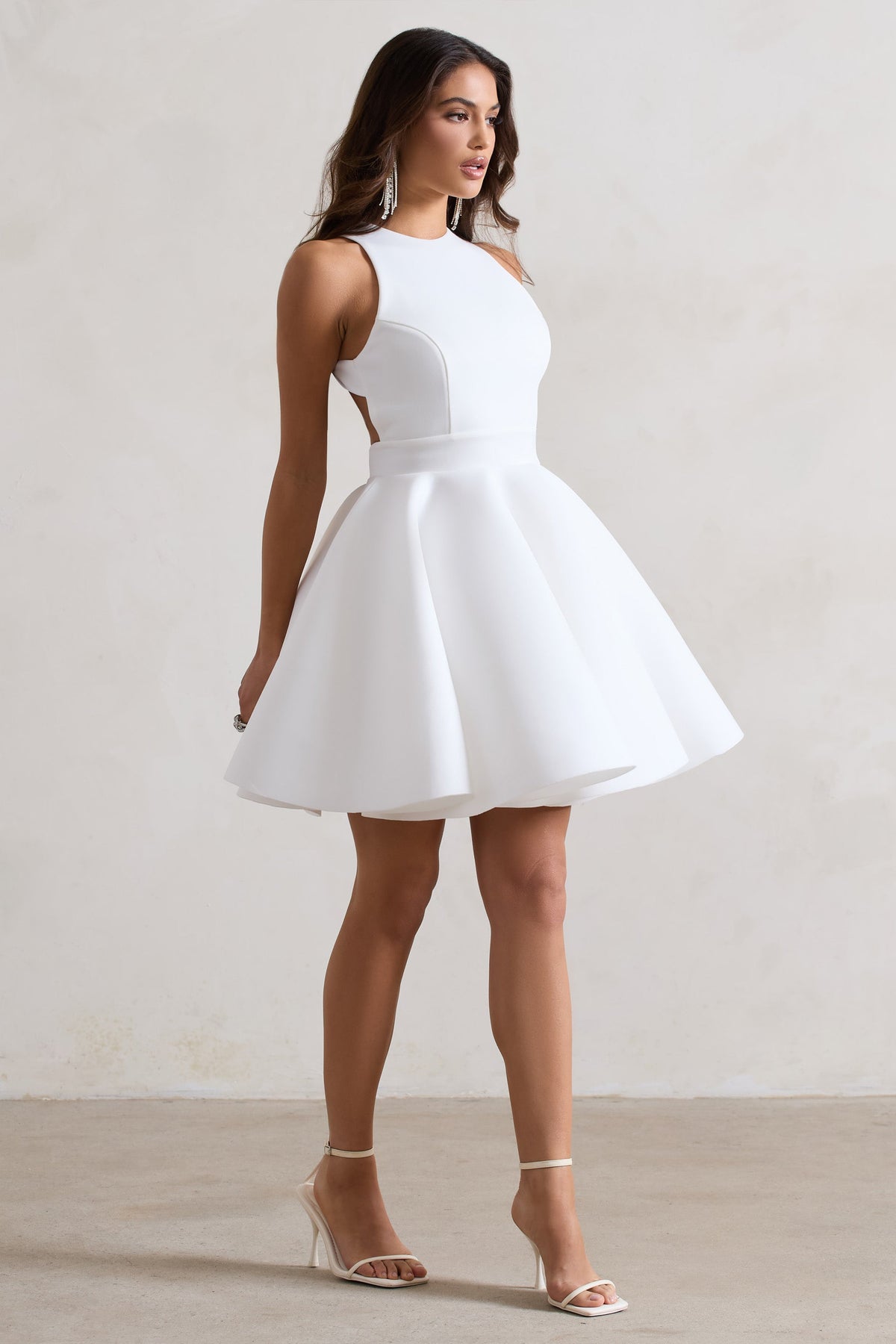 Waverly | Weißes Skater-Minikleid mit Racer-Ausschnitt