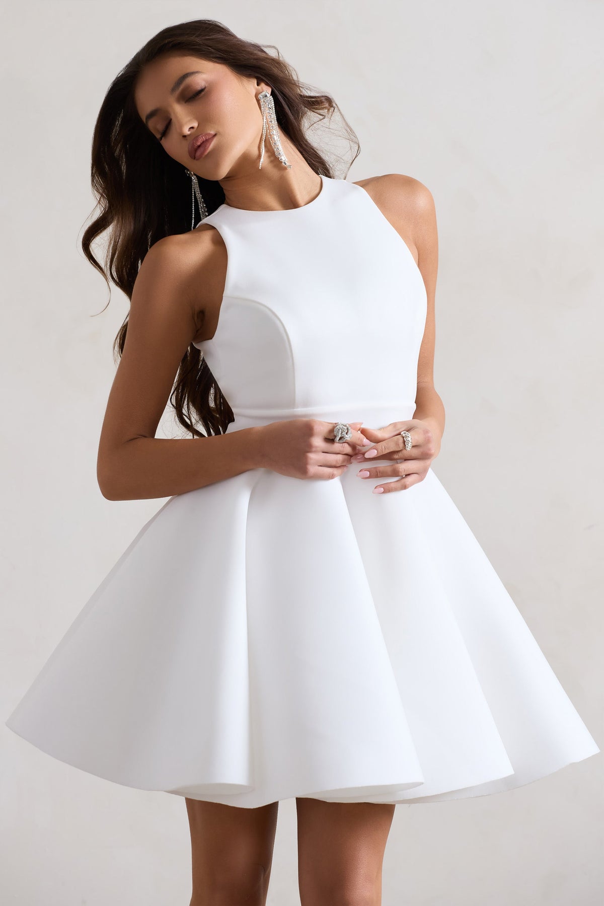 Waverly | Weißes Skater-Minikleid mit Racer-Ausschnitt