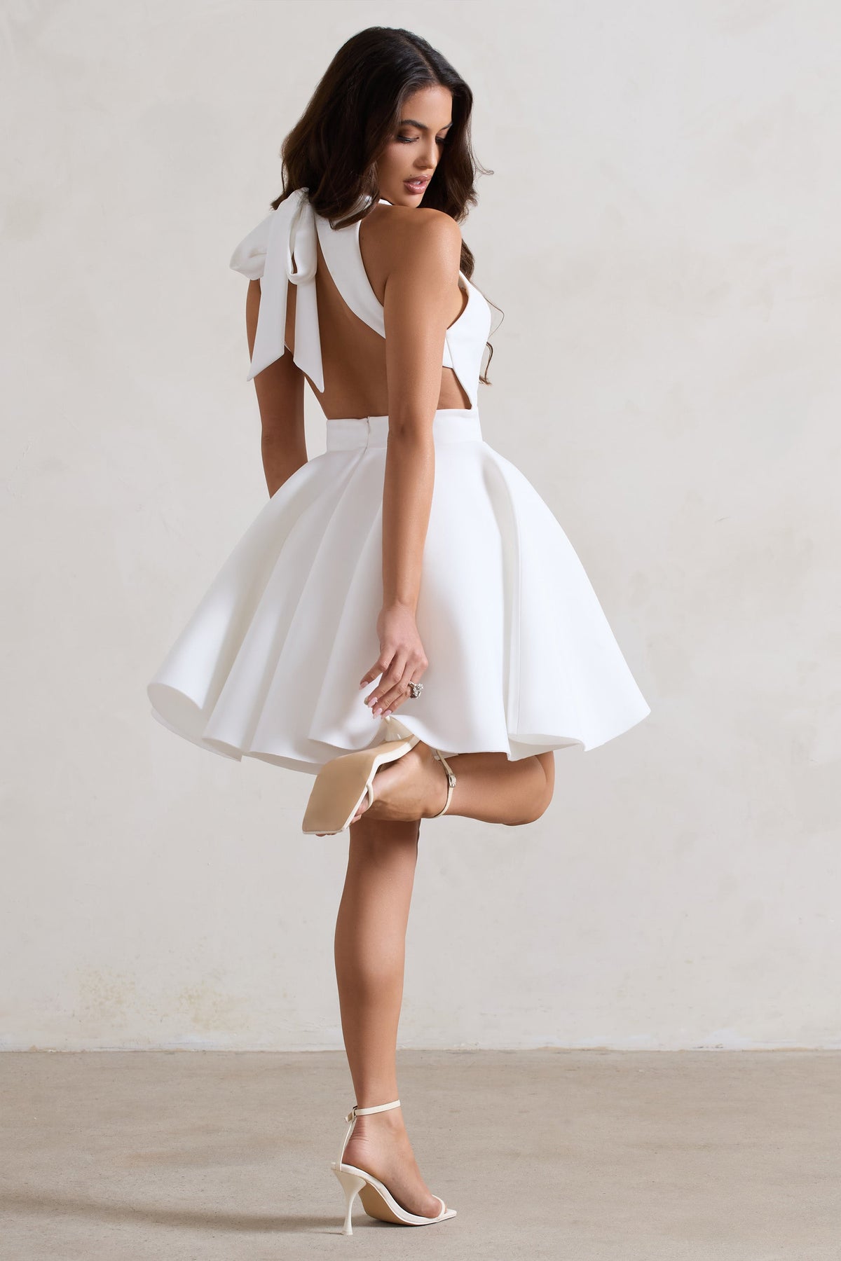 Waverly | Weißes Skater-Minikleid mit Racer-Ausschnitt